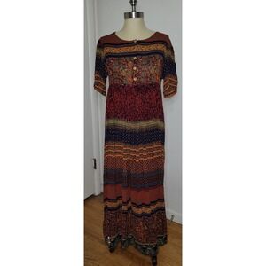 VTG Jasmine By KVM Maxi Dress BOHO Cottagecore Floral Crinkly Gauze Back Tie M/L
